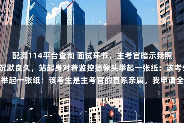 配资114平台查询 面试环节，主考官暗示我照顾某位考生的分数，我沉默良久，站起身对着监控摄像头举起一张纸：该考生是主考官的直系亲属，我申请全员回避